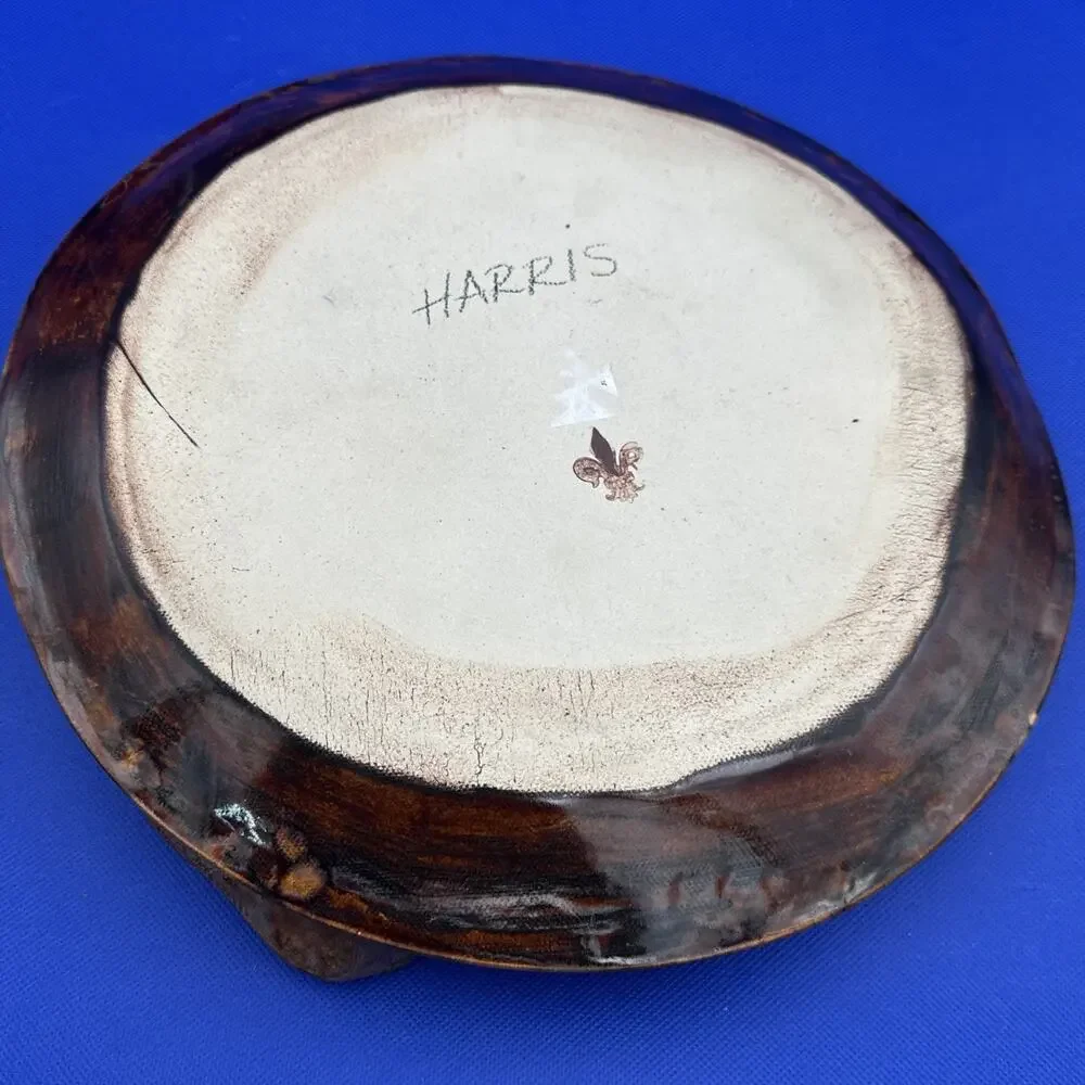 Studio Art Pottery Chip & Dip Platter Centerpiece Stoneware Artist Marked Harris
